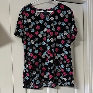 Black Short-Sleeve Tee with Pink, Blue & White Paw Print